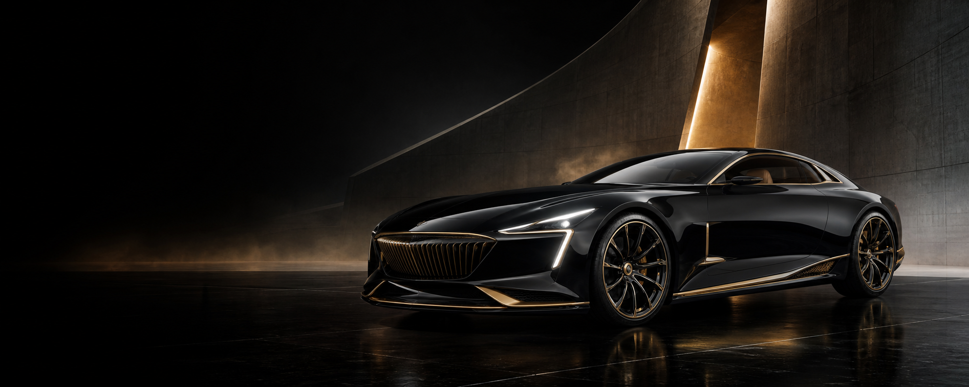Black and gold grand touring coupe in the virtual showroom