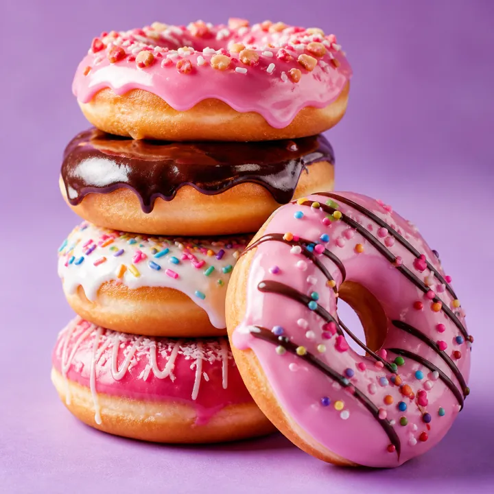 Stack of colorful glazed donuts